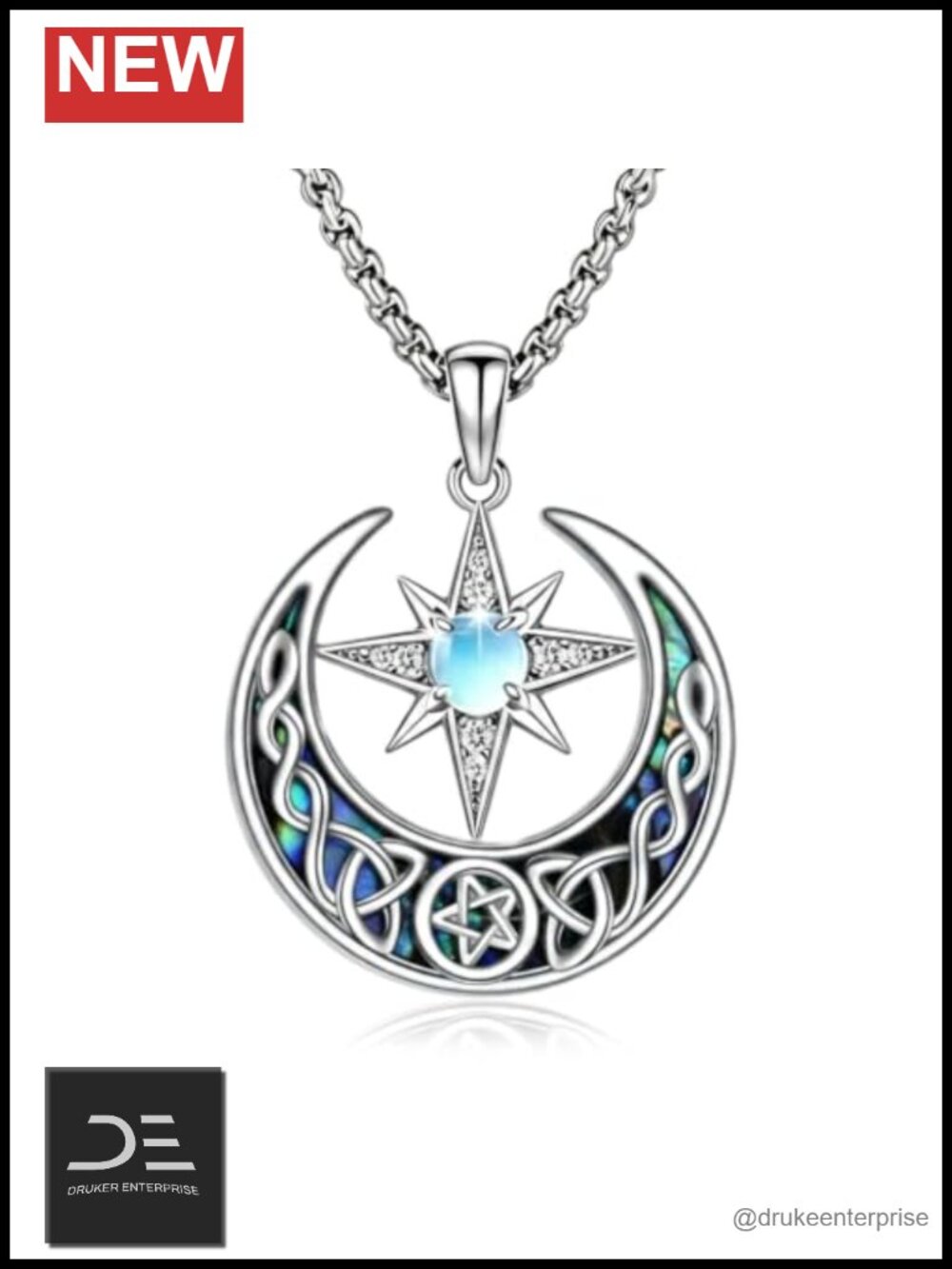 Crescent Moon Pendant Necklace Celtic Knot Star Jewelry